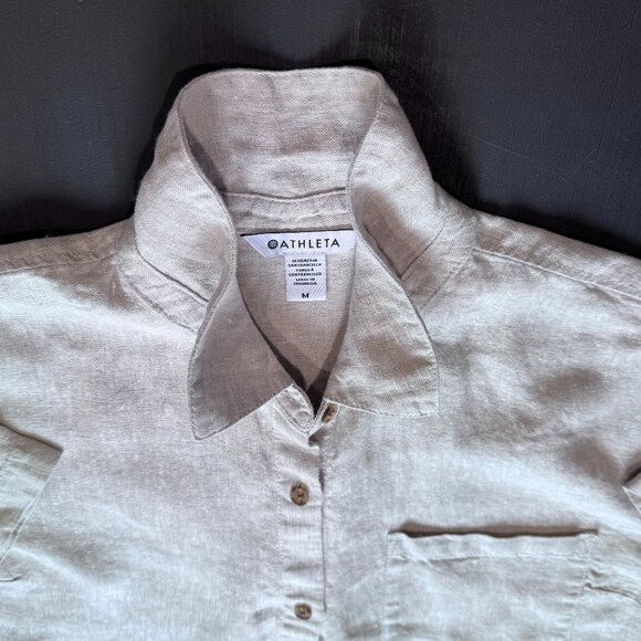 Athleta Retreat 100% Euroflax Linen Cropped Undyed Short Sleeve Shirt (Size M) - Picture 13 of 13